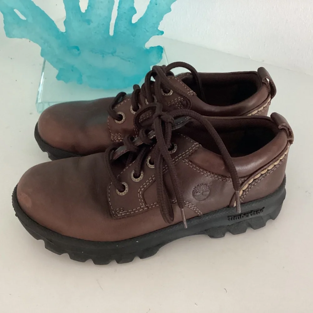 Timberland Oxford Shoes Brown Genuine Leather Lace Up Kids Boys Size 1.5 WORN 2x
